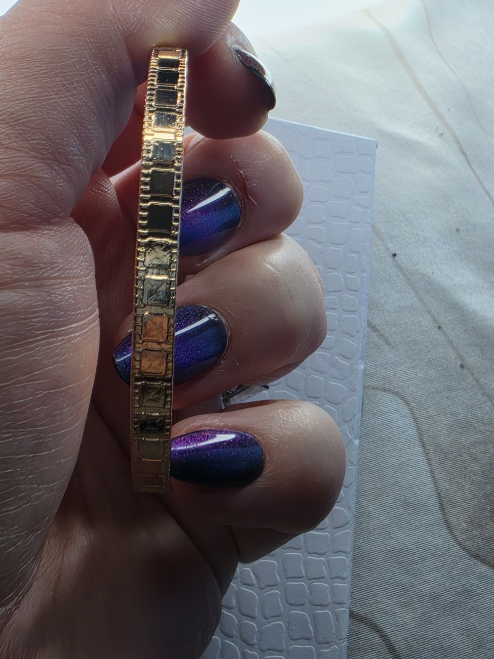 Gold-Tone Textured Square Link Bangle